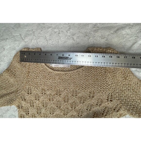 Vintage Castleberry London New York Size 10 Crochet Knit Puff Sleeve Sweater Tan - Picture 5 of 9